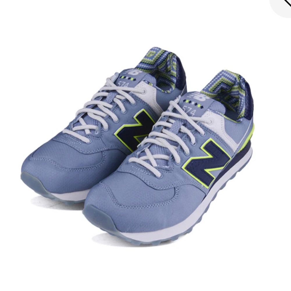New Balance Blue Kids Sneakers with Lime Accents